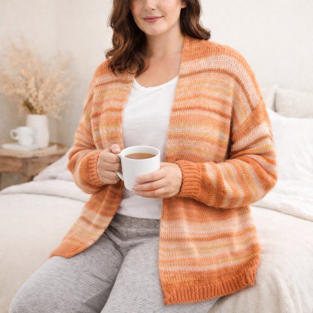 NWT Amuse Society Chunky‎ Striped Orange Gold Women's Oversized Sweater Cardigan